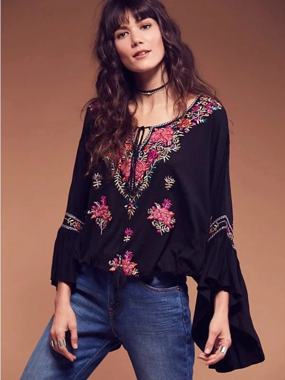 Free People Siren Song Embroidered Linen Blouse Top - Picture 2 of 6